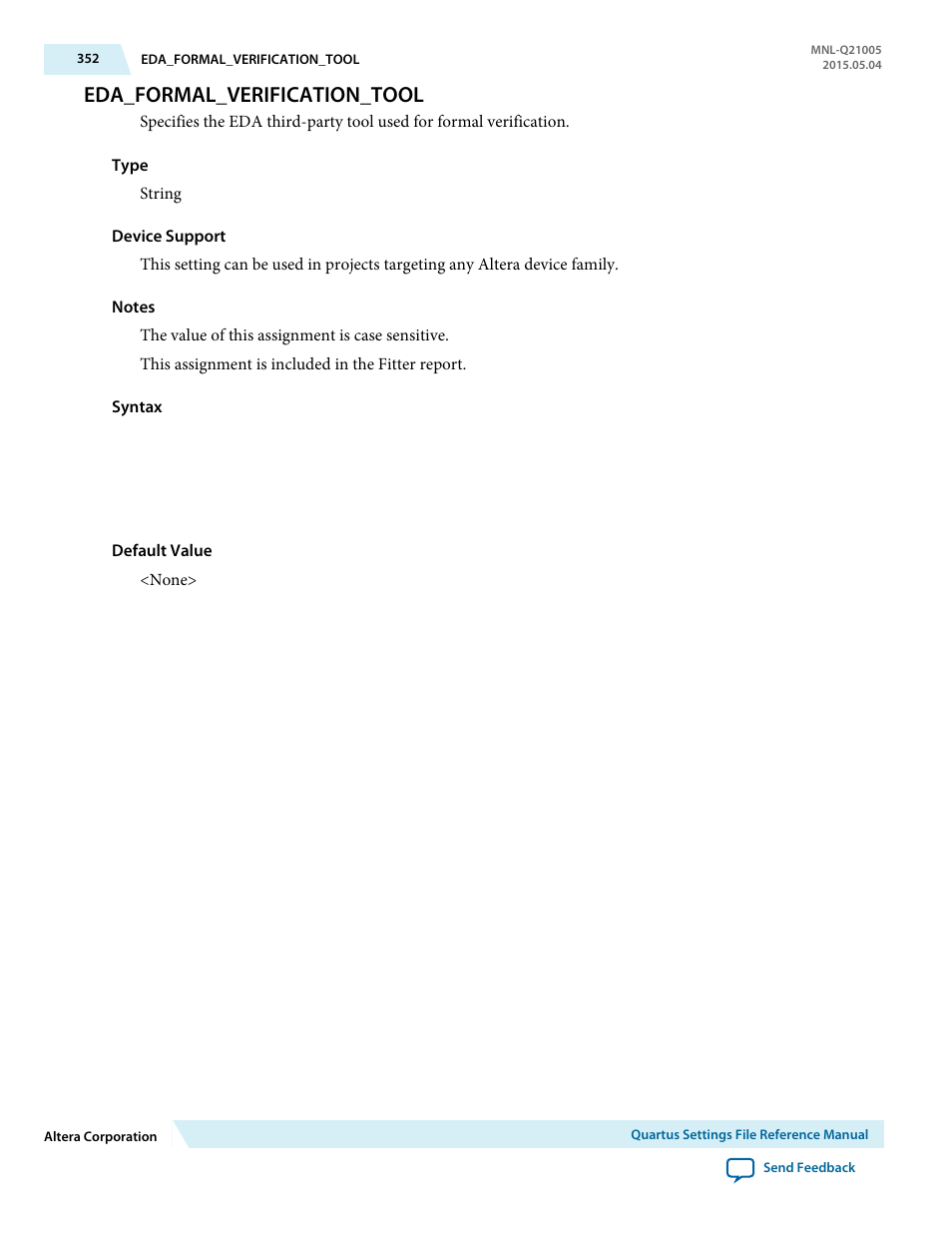 Eda_formal_verification_tool | Altera Quartus II Settings File User Manual | Page 352 / 1344