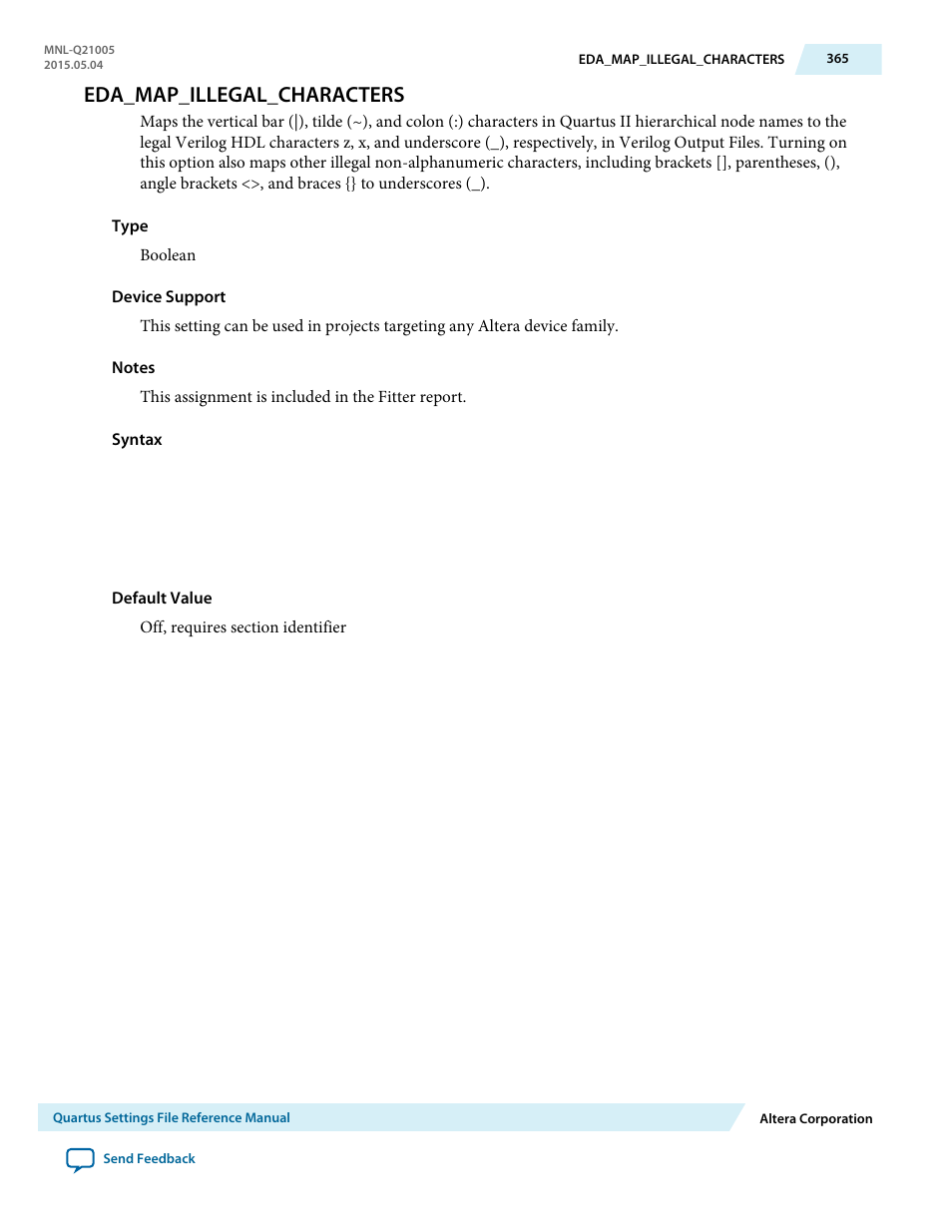 Eda_map_illegal_characters | Altera Quartus II Settings File User Manual | Page 365 / 1344
