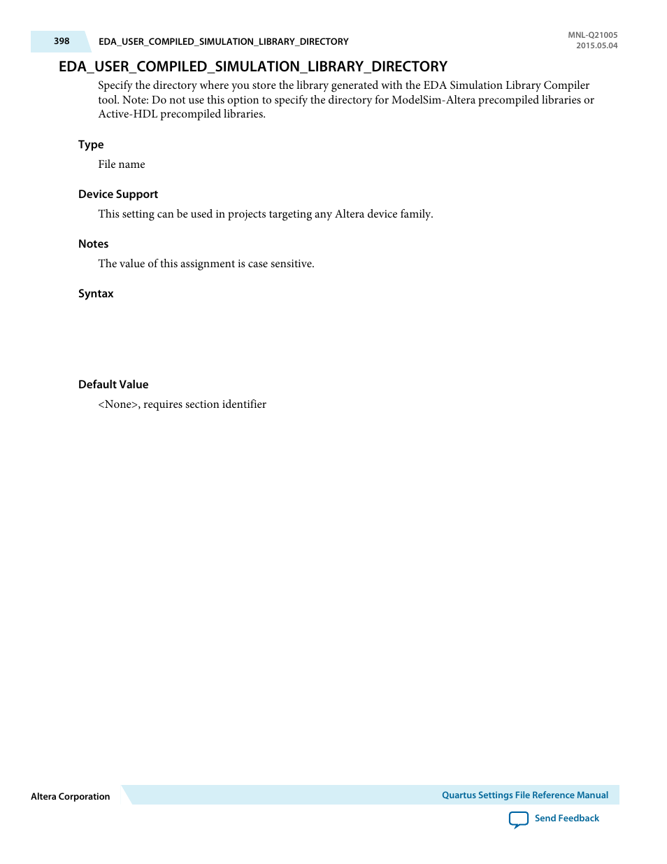 Eda_user_compiled_simulation_library_directory | Altera Quartus II Settings File User Manual | Page 398 / 1344