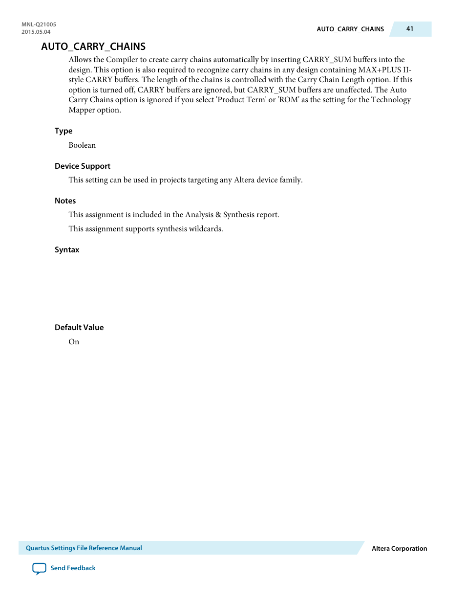 Auto_carry_chains | Altera Quartus II Settings File User Manual | Page 41 / 1344