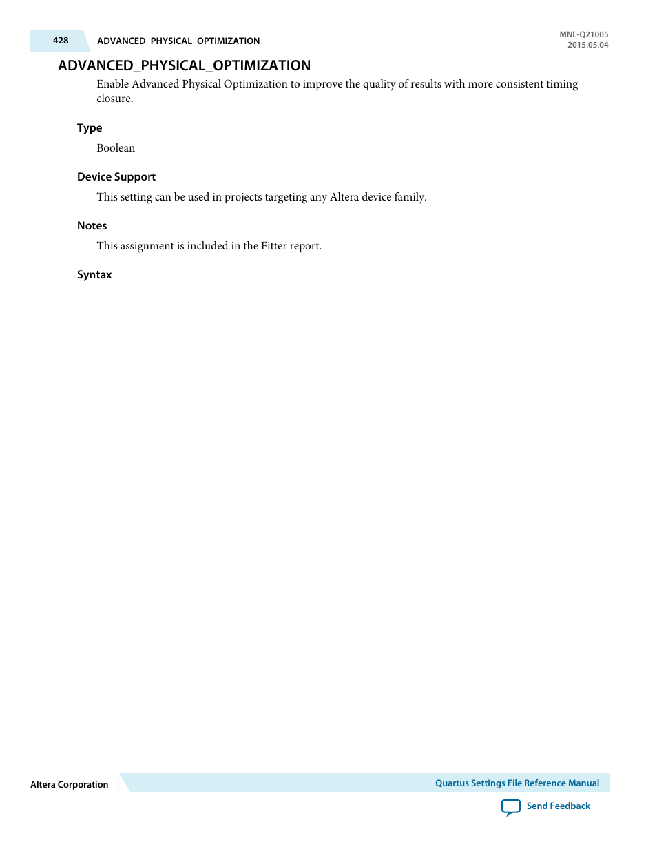 Advanced_physical_optimization | Altera Quartus II Settings File User Manual | Page 428 / 1344