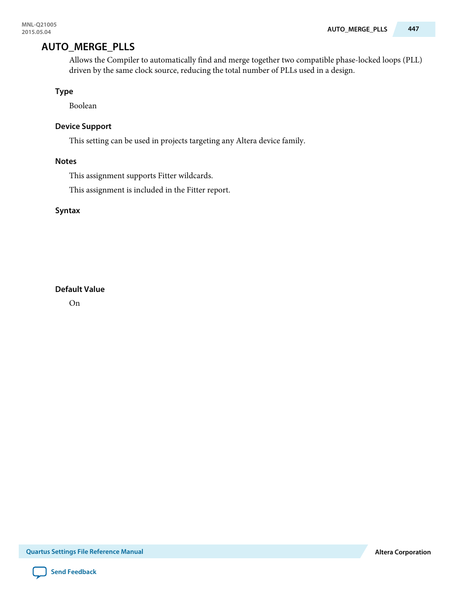 Auto_merge_plls | Altera Quartus II Settings File User Manual | Page 447 / 1344