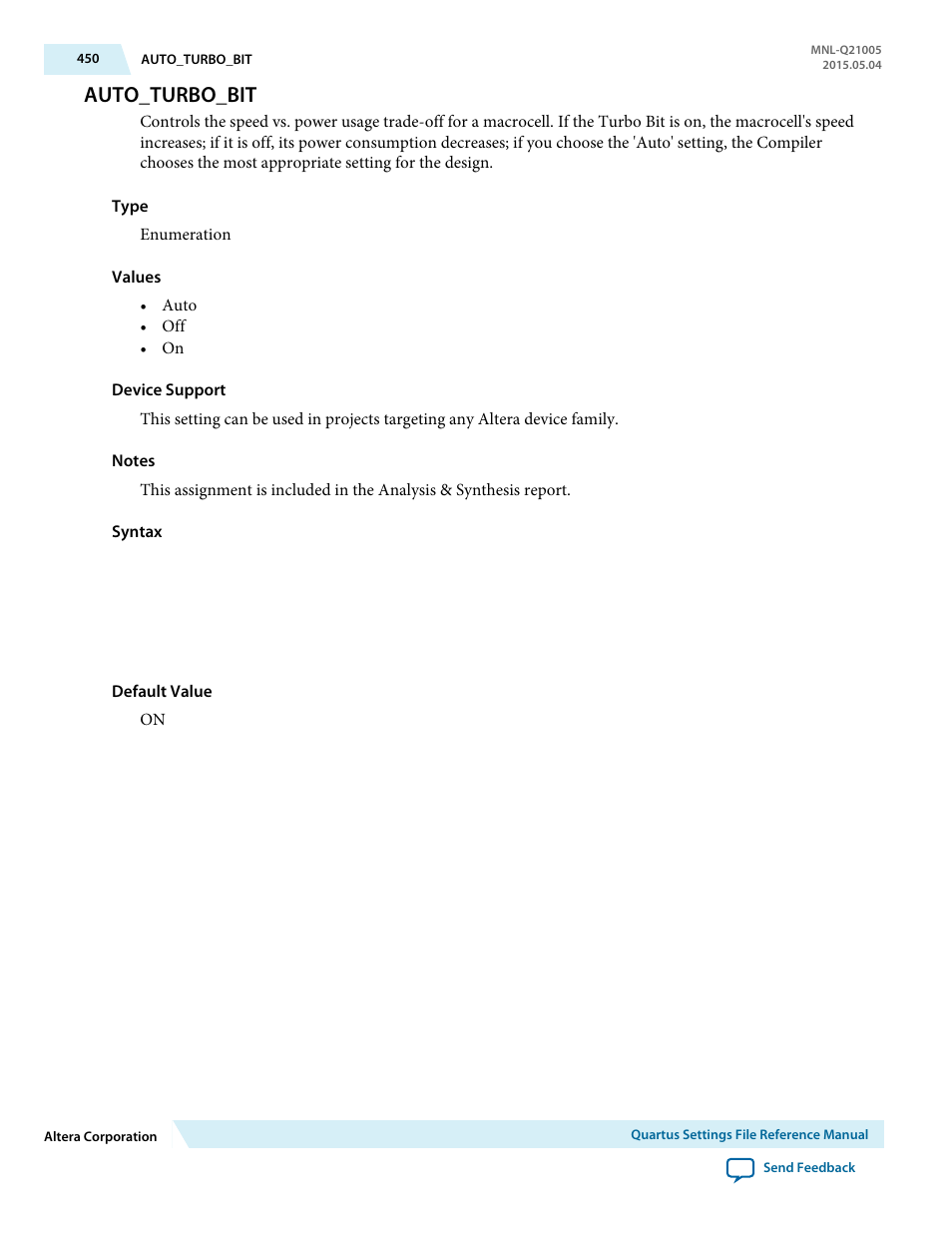 Auto_turbo_bit | Altera Quartus II Settings File User Manual | Page 450 / 1344