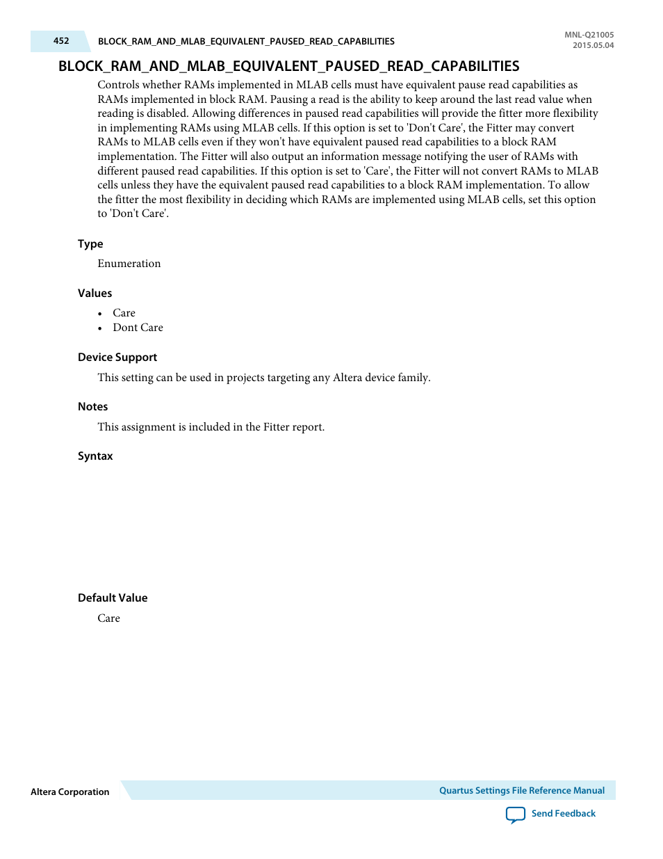 Altera Quartus II Settings File User Manual | Page 452 / 1344