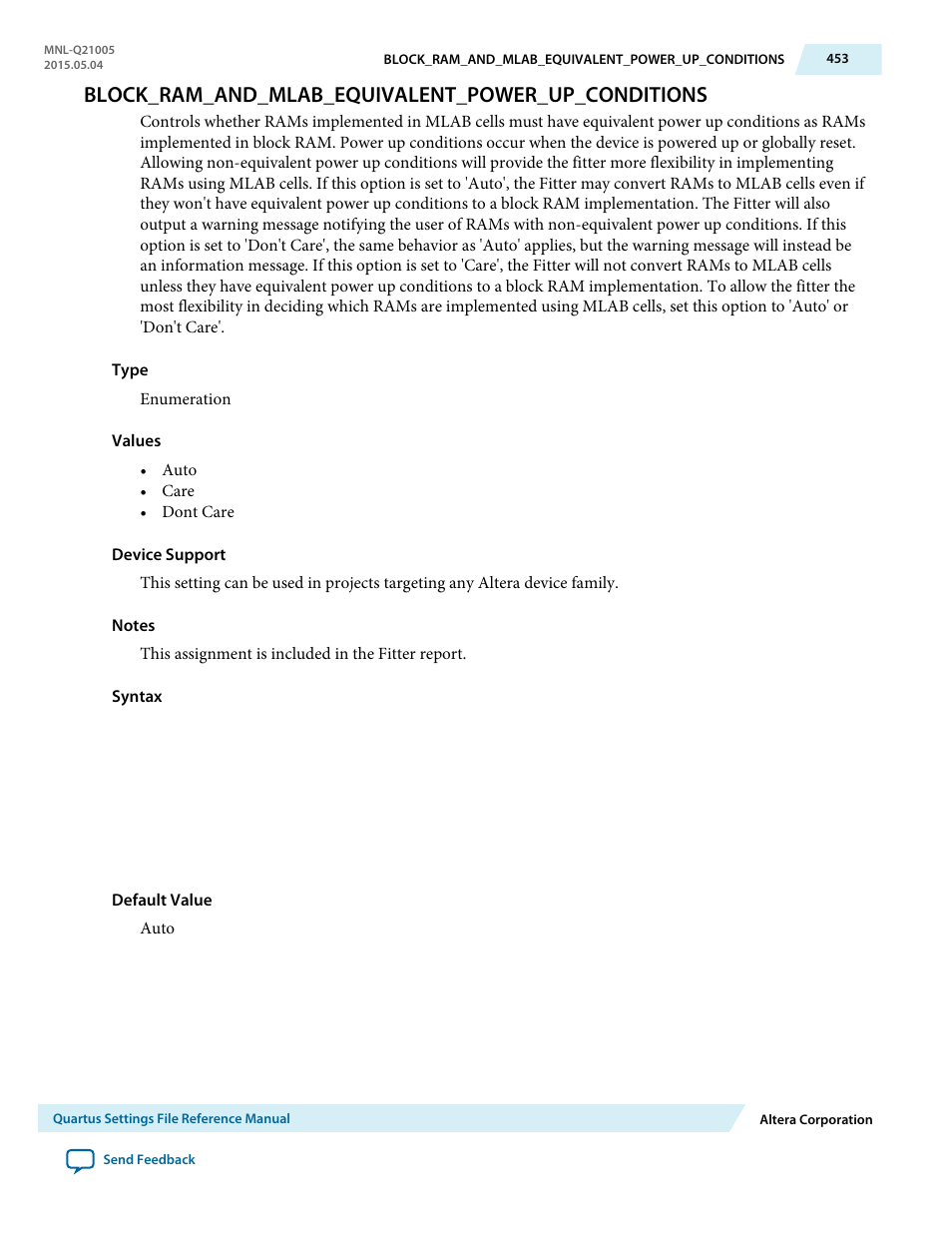 Block_ram_and_mlab_equivalent_power_up_conditions | Altera Quartus II Settings File User Manual | Page 453 / 1344