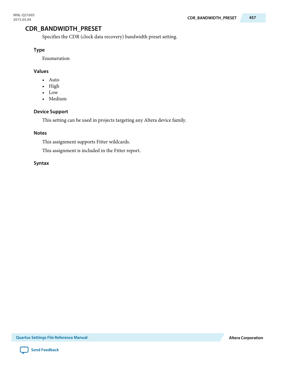 Cdr_bandwidth_preset | Altera Quartus II Settings File User Manual | Page 457 / 1344