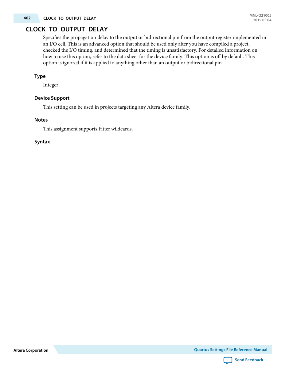 Clock_to_output_delay | Altera Quartus II Settings File User Manual | Page 462 / 1344