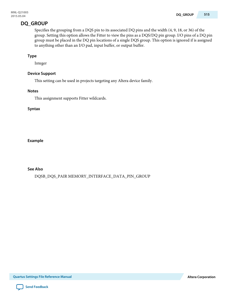 Dq_group | Altera Quartus II Settings File User Manual | Page 515 / 1344