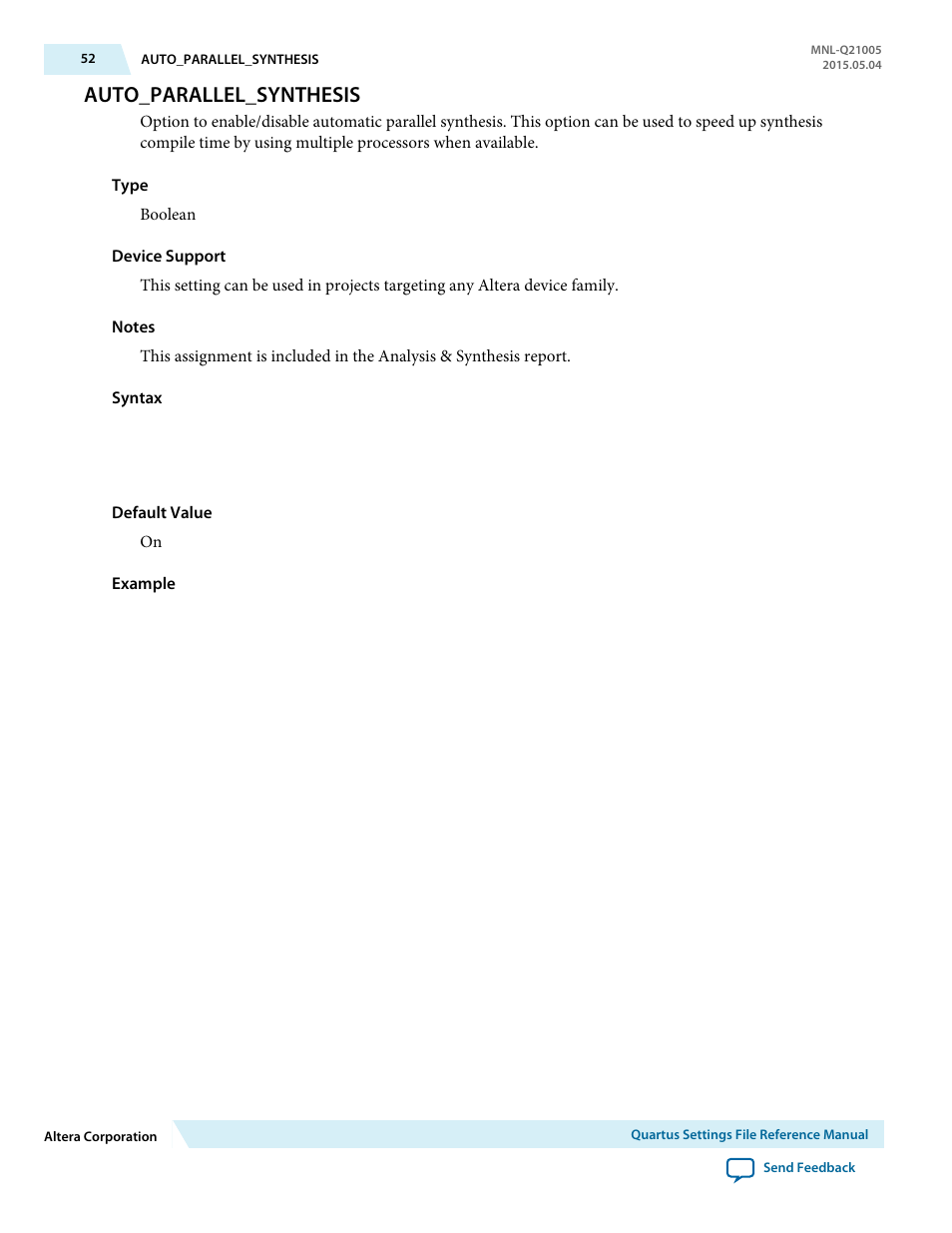 Auto_parallel_synthesis | Altera Quartus II Settings File User Manual | Page 52 / 1344