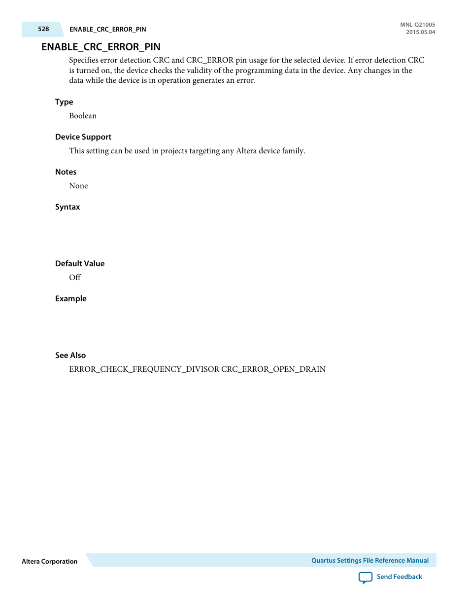 Enable_crc_error_pin | Altera Quartus II Settings File User Manual | Page 528 / 1344
