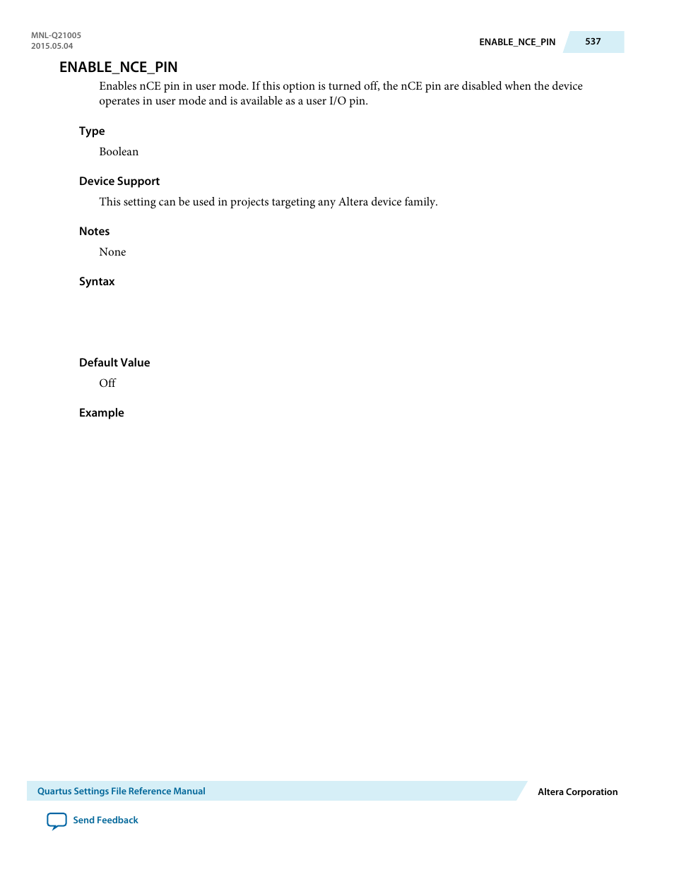 Enable_nce_pin | Altera Quartus II Settings File User Manual | Page 537 / 1344