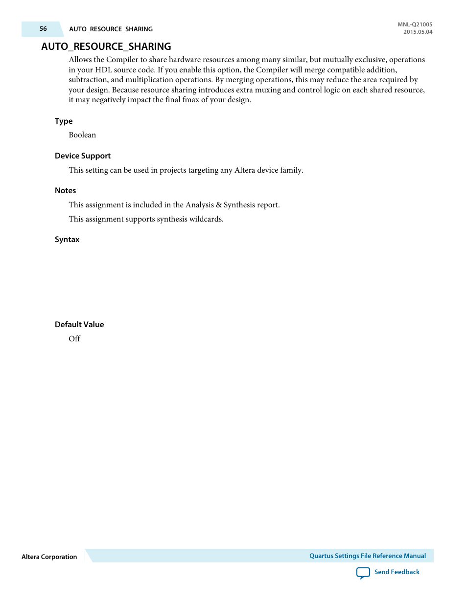 Auto_resource_sharing | Altera Quartus II Settings File User Manual | Page 56 / 1344