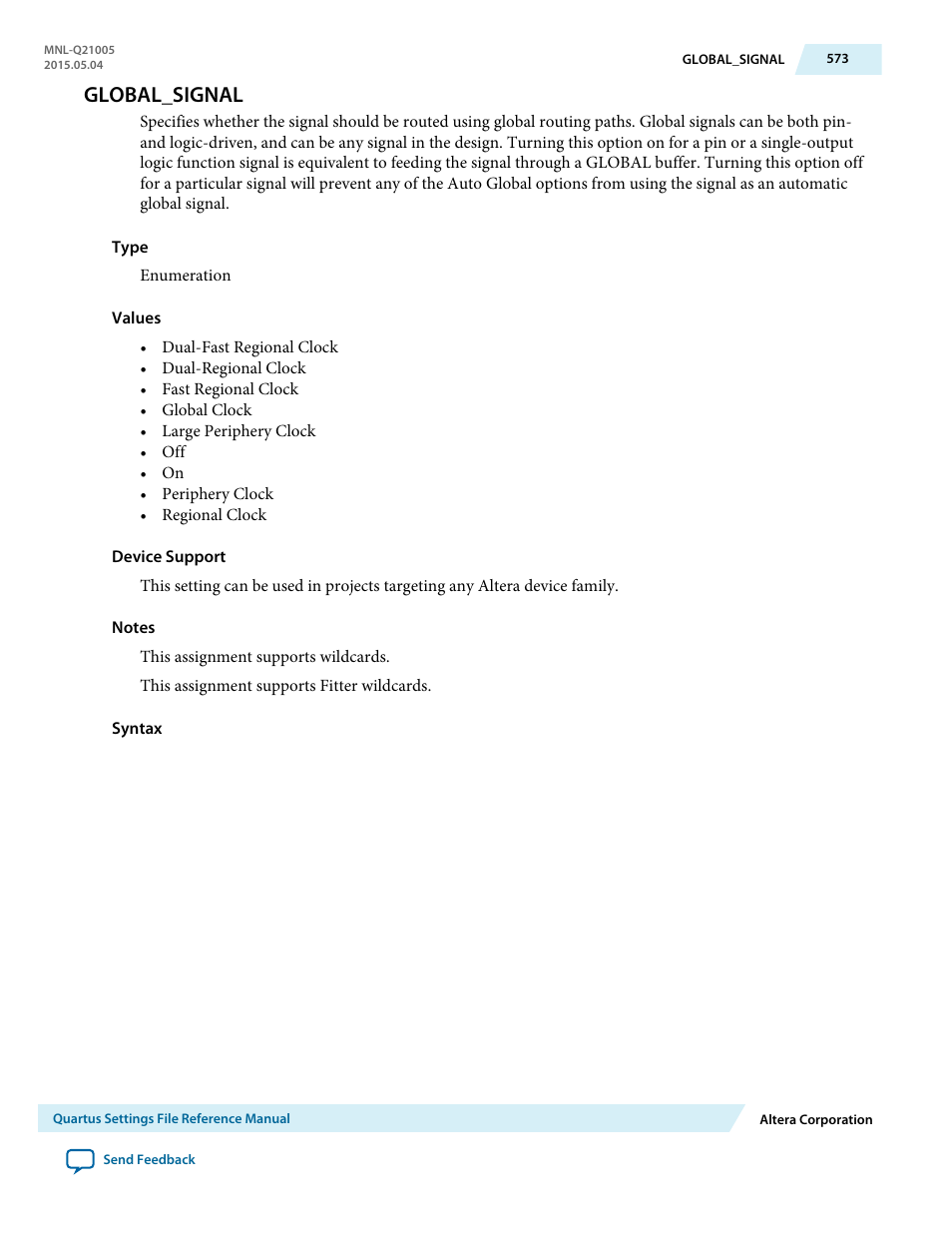 Global_signal | Altera Quartus II Settings File User Manual | Page 573 / 1344