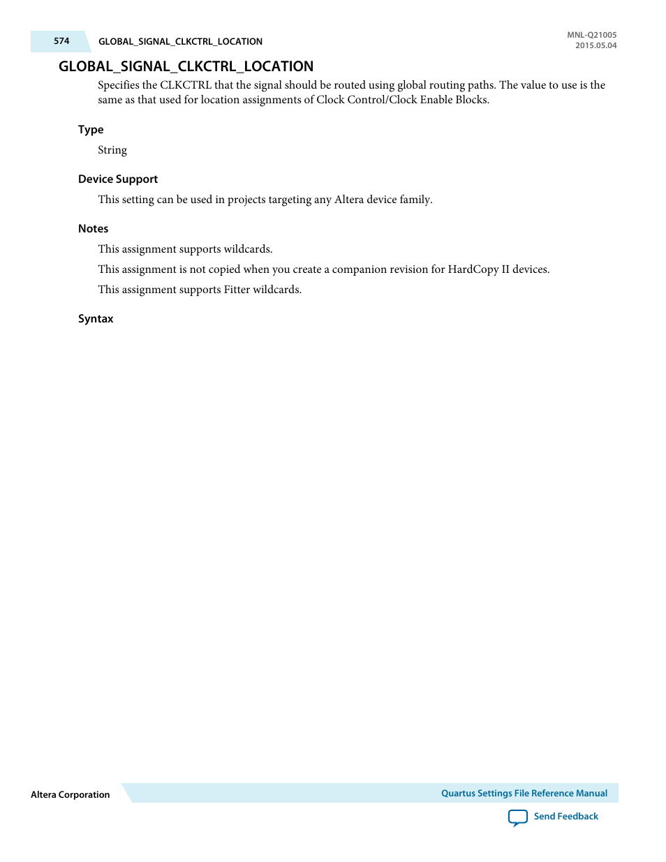 Global_signal_clkctrl_location | Altera Quartus II Settings File User Manual | Page 574 / 1344