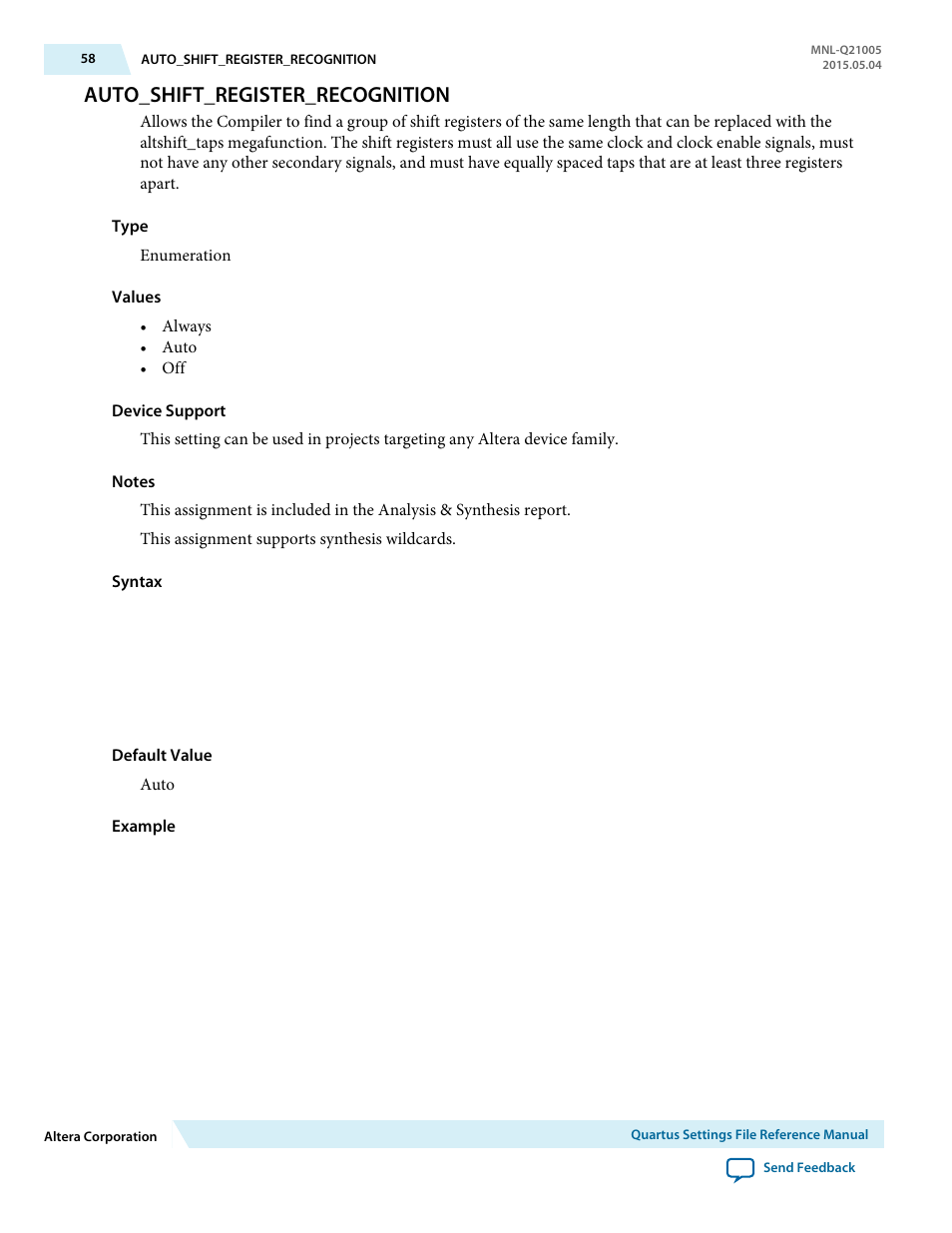 Auto_shift_register_recognition | Altera Quartus II Settings File User Manual | Page 58 / 1344