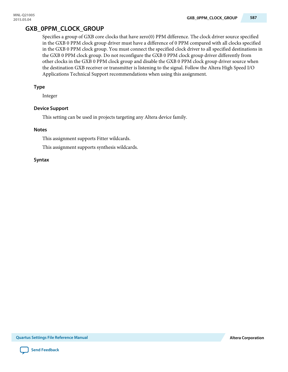 Gxb_0ppm_clock_group | Altera Quartus II Settings File User Manual | Page 587 / 1344