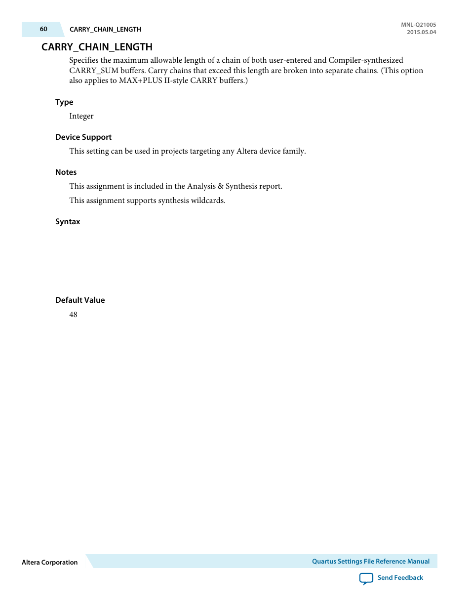 Carry_chain_length | Altera Quartus II Settings File User Manual | Page 60 / 1344
