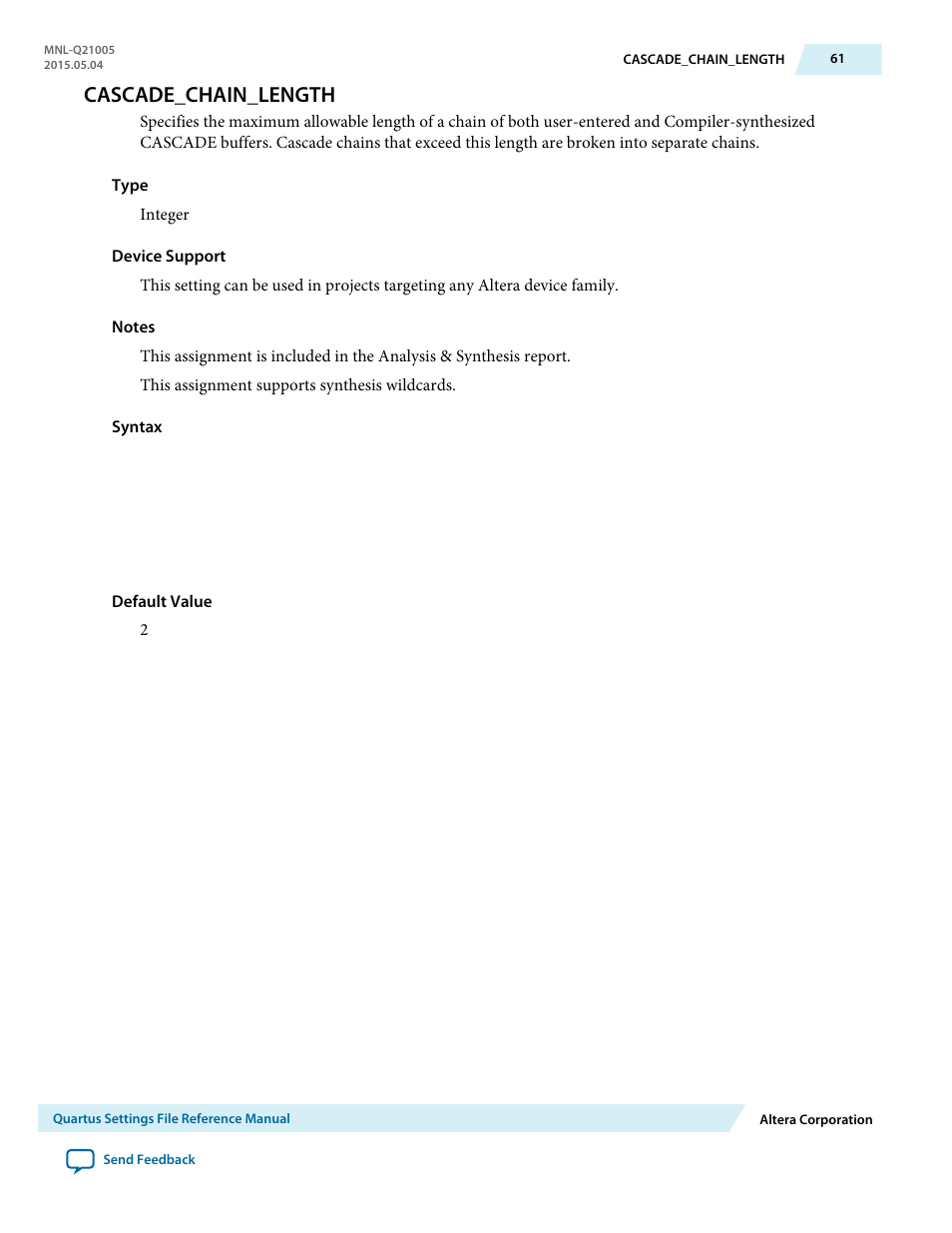 Cascade_chain_length | Altera Quartus II Settings File User Manual | Page 61 / 1344