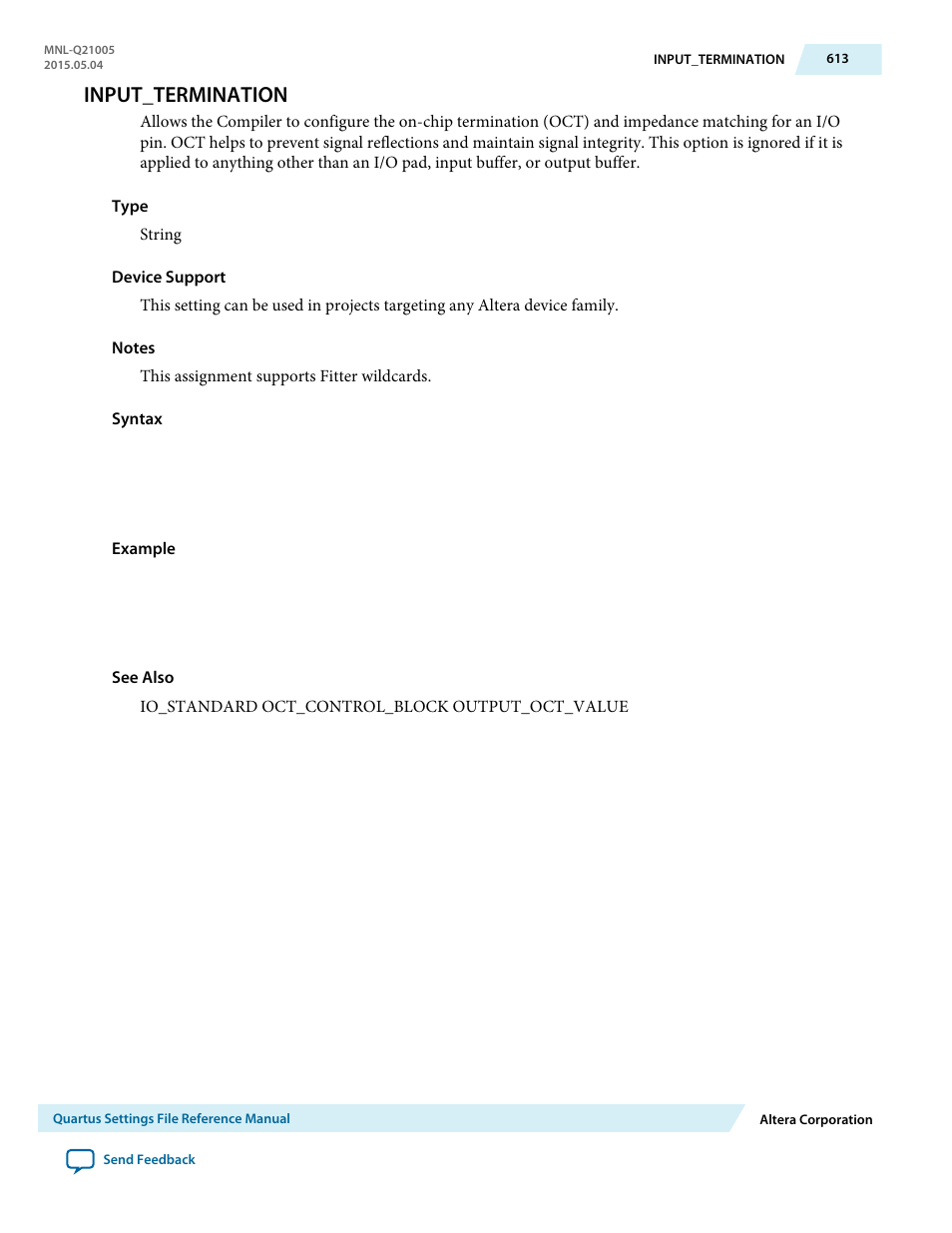 Input_termination | Altera Quartus II Settings File User Manual | Page 613 / 1344