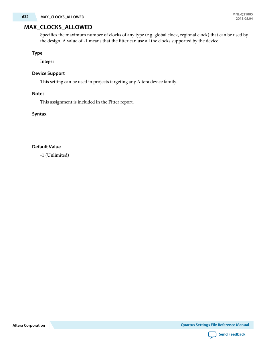 Max_clocks_allowed | Altera Quartus II Settings File User Manual | Page 632 / 1344