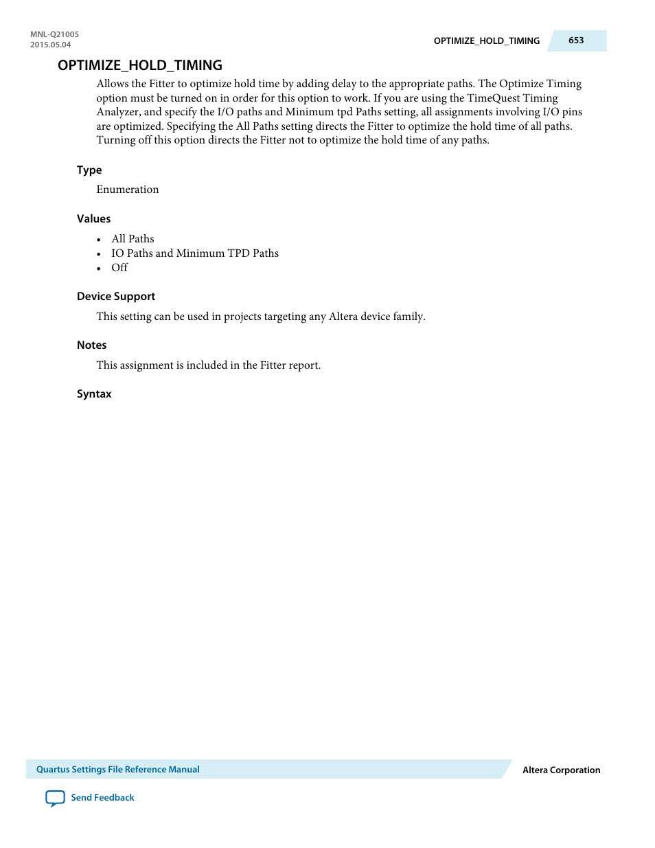 Optimize_hold_timing | Altera Quartus II Settings File User Manual | Page 653 / 1344