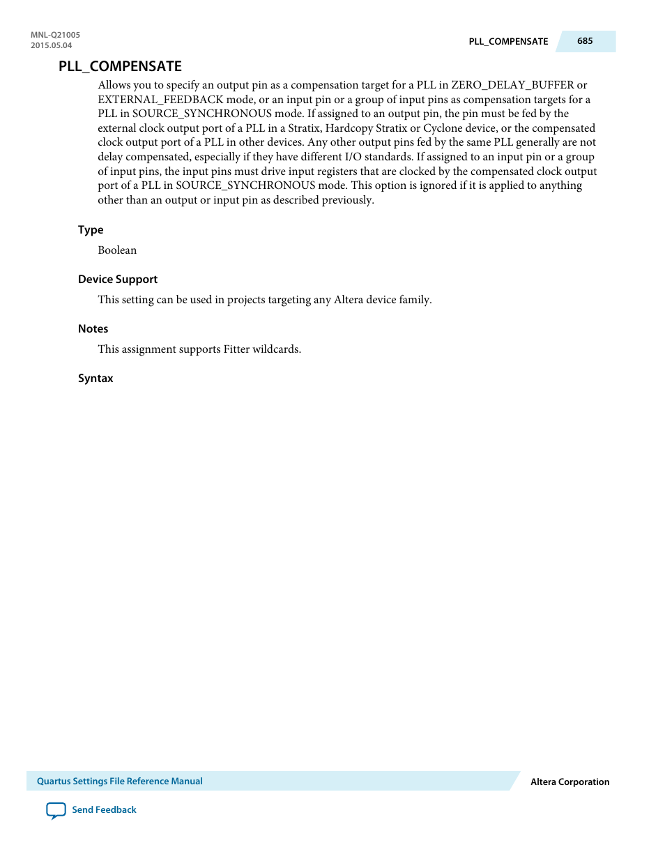 Pll_compensate | Altera Quartus II Settings File User Manual | Page 685 / 1344