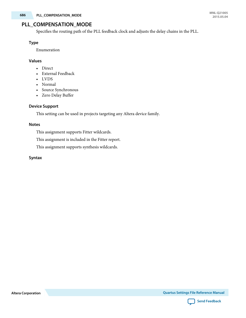 Pll_compensation_mode | Altera Quartus II Settings File User Manual | Page 686 / 1344