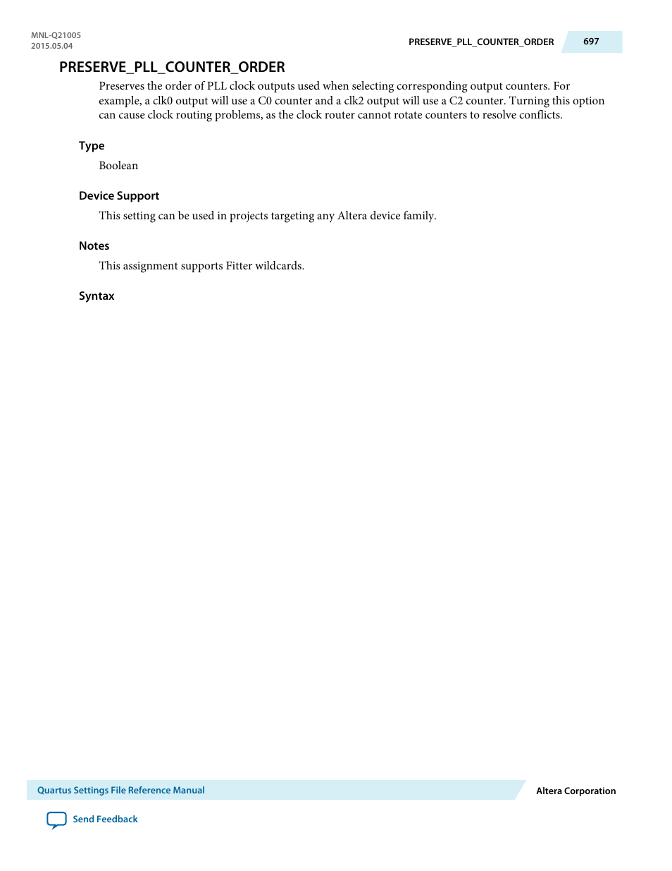 Preserve_pll_counter_order | Altera Quartus II Settings File User Manual | Page 697 / 1344