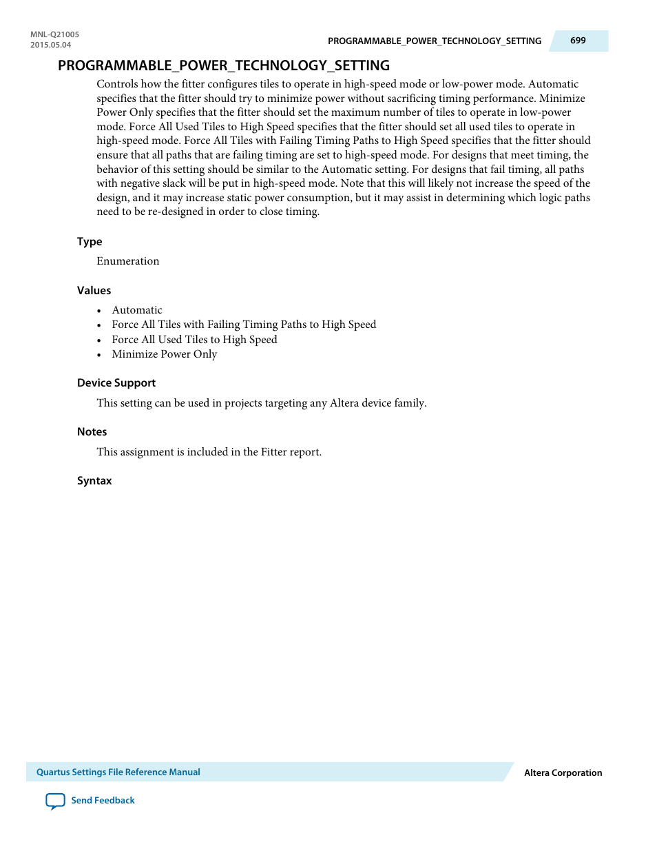 Programmable_power_technology_setting | Altera Quartus II Settings File User Manual | Page 699 / 1344
