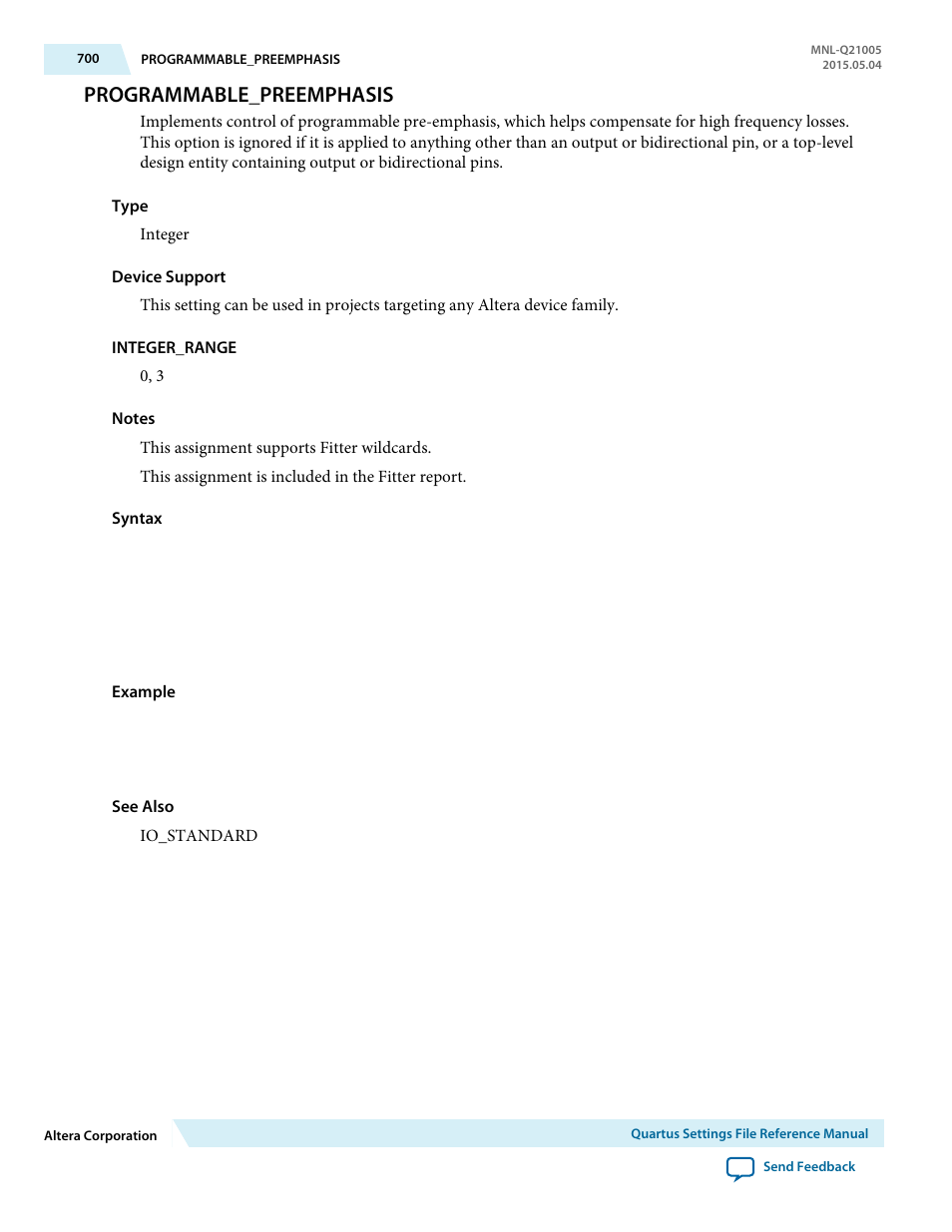 Programmable_preemphasis | Altera Quartus II Settings File User Manual | Page 700 / 1344