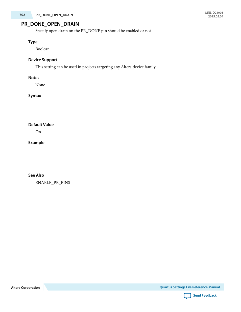 Pr_done_open_drain | Altera Quartus II Settings File User Manual | Page 702 / 1344