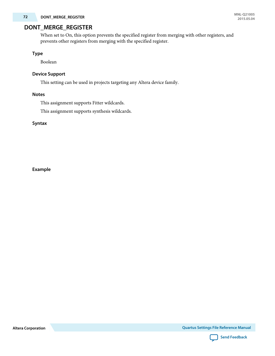 Dont_merge_register | Altera Quartus II Settings File User Manual | Page 72 / 1344