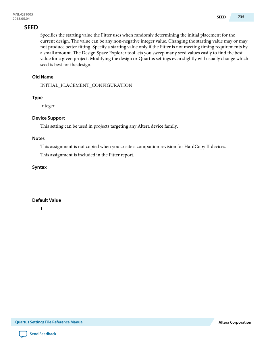 Seed | Altera Quartus II Settings File User Manual | Page 735 / 1344
