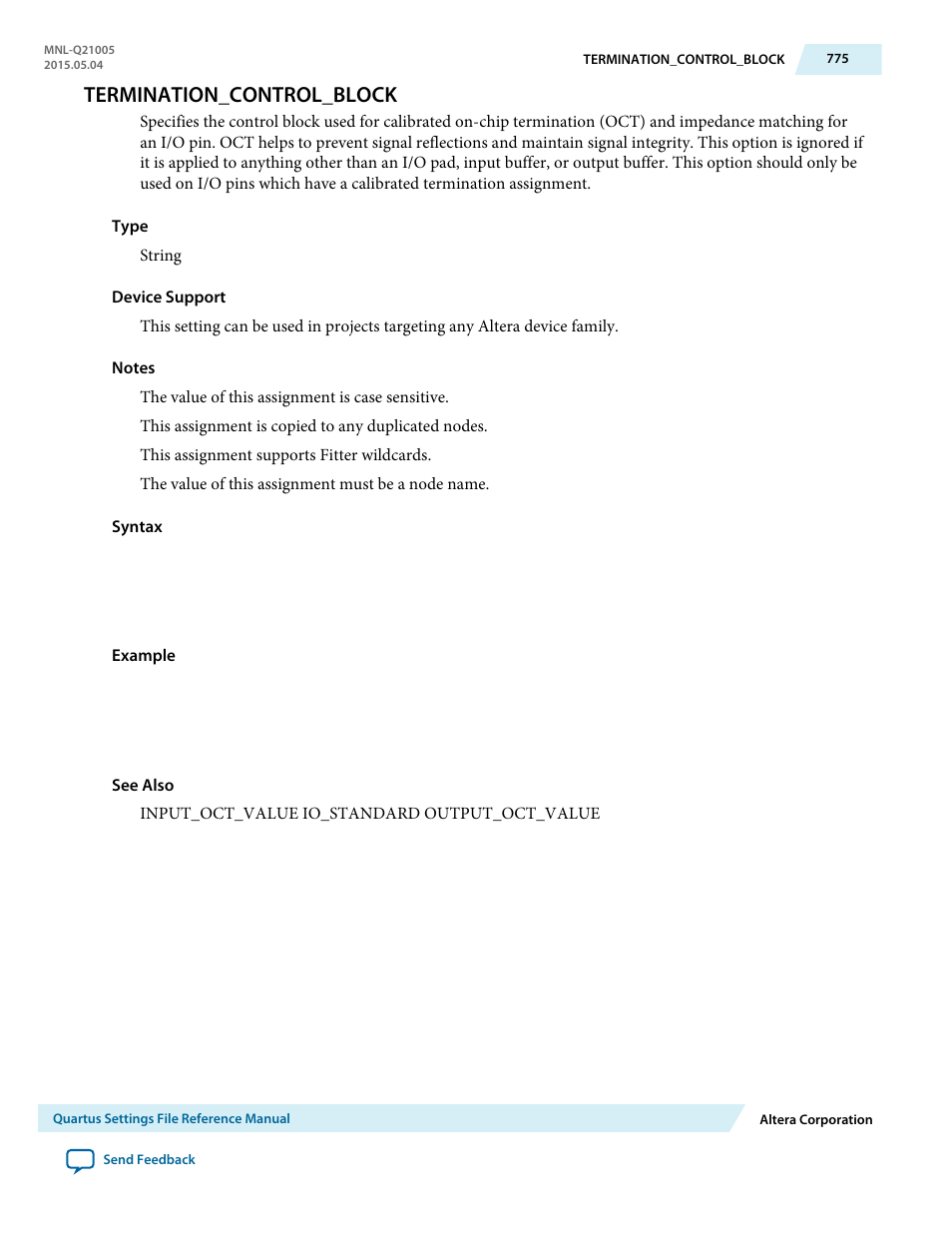 Termination_control_block | Altera Quartus II Settings File User Manual | Page 775 / 1344