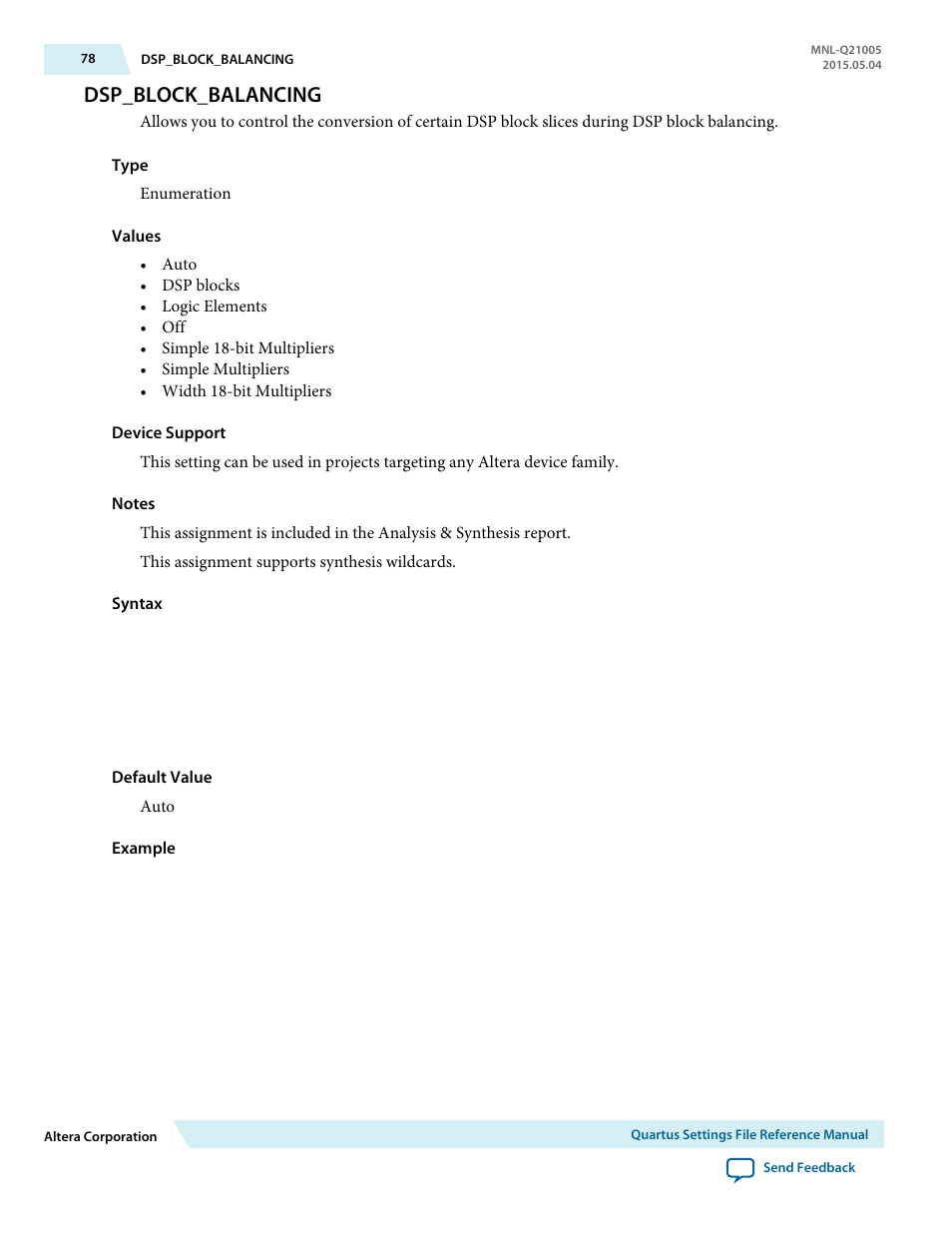 Dsp_block_balancing | Altera Quartus II Settings File User Manual | Page 78 / 1344