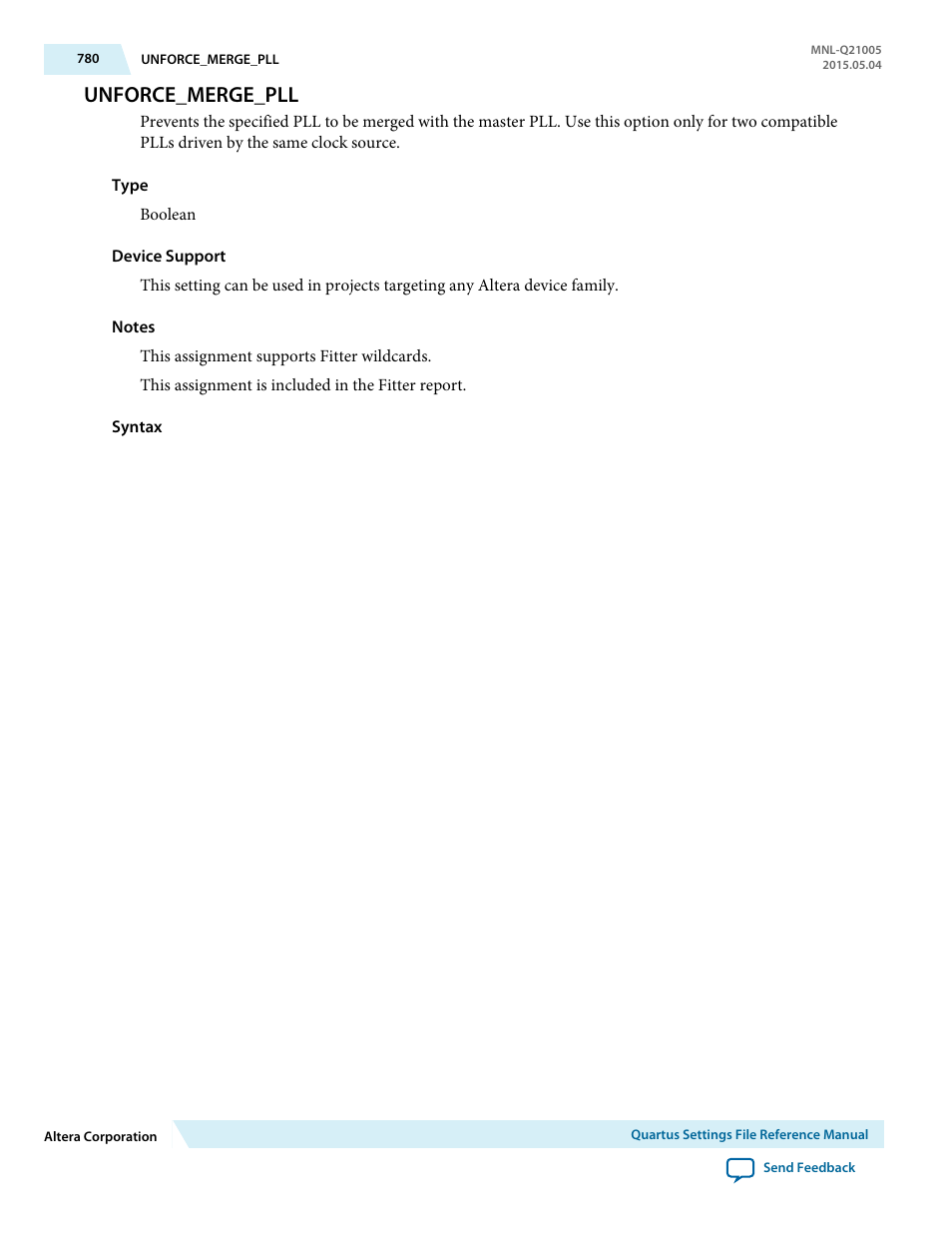 Unforce_merge_pll | Altera Quartus II Settings File User Manual | Page 780 / 1344