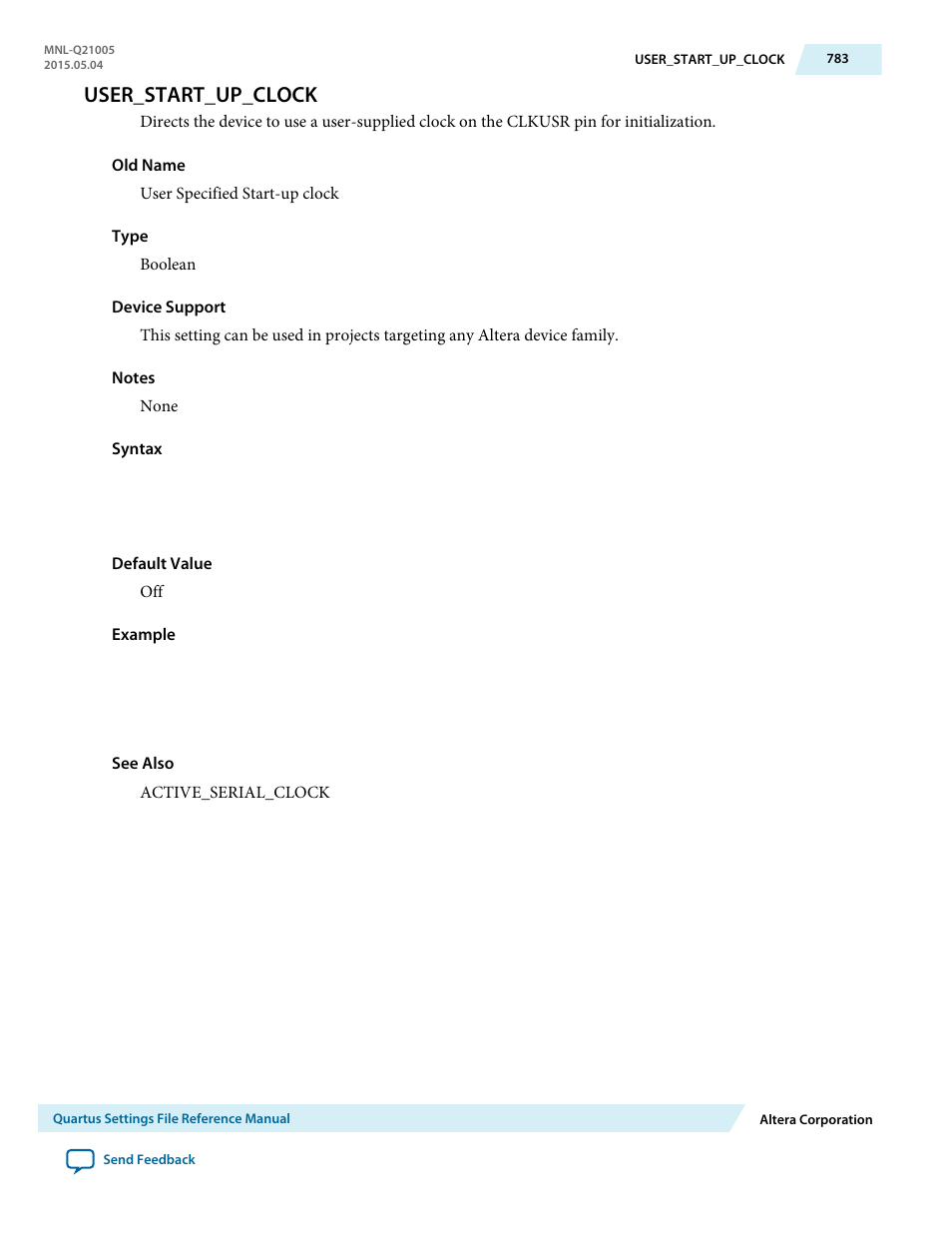 User_start_up_clock | Altera Quartus II Settings File User Manual | Page 783 / 1344