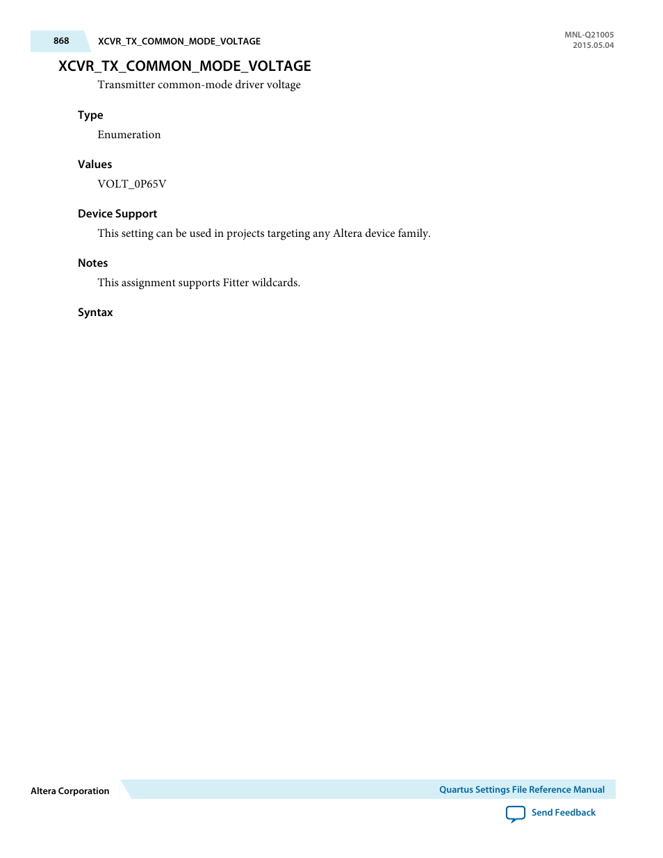 Xcvr_tx_common_mode_voltage | Altera Quartus II Settings File User Manual | Page 868 / 1344