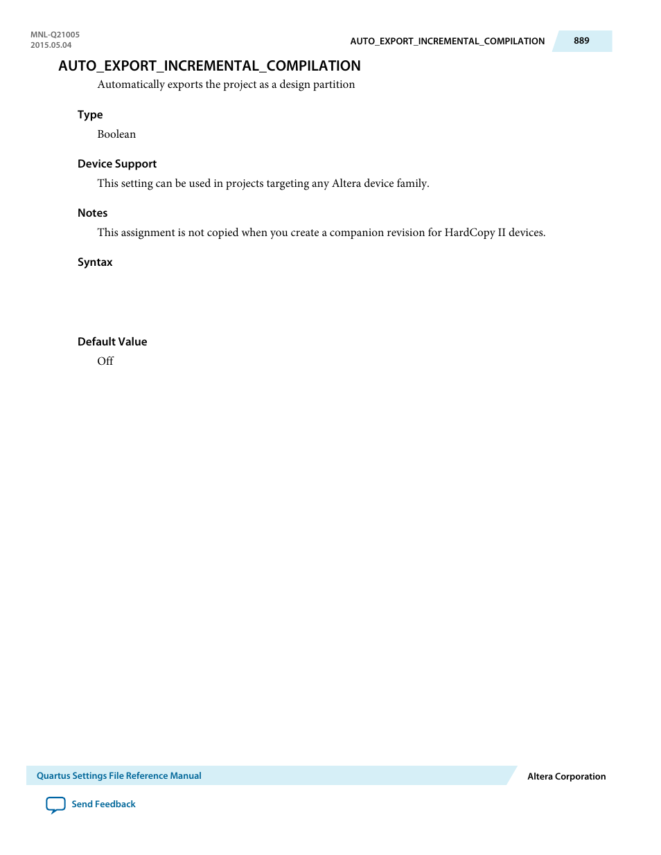 Auto_export_incremental_compilation | Altera Quartus II Settings File User Manual | Page 889 / 1344