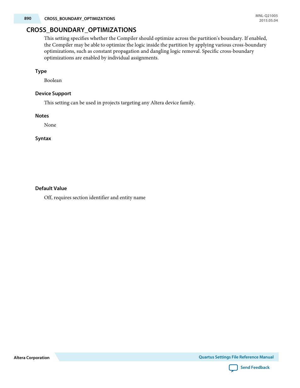 Cross_boundary_optimizations | Altera Quartus II Settings File User Manual | Page 890 / 1344