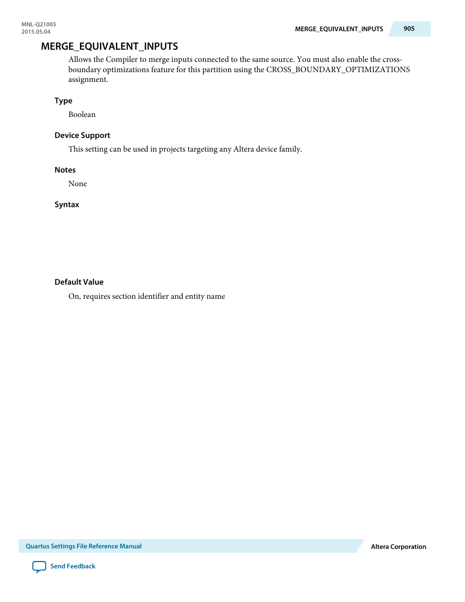 Merge_equivalent_inputs | Altera Quartus II Settings File User Manual | Page 905 / 1344