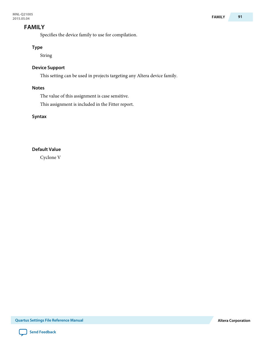 Family | Altera Quartus II Settings File User Manual | Page 91 / 1344