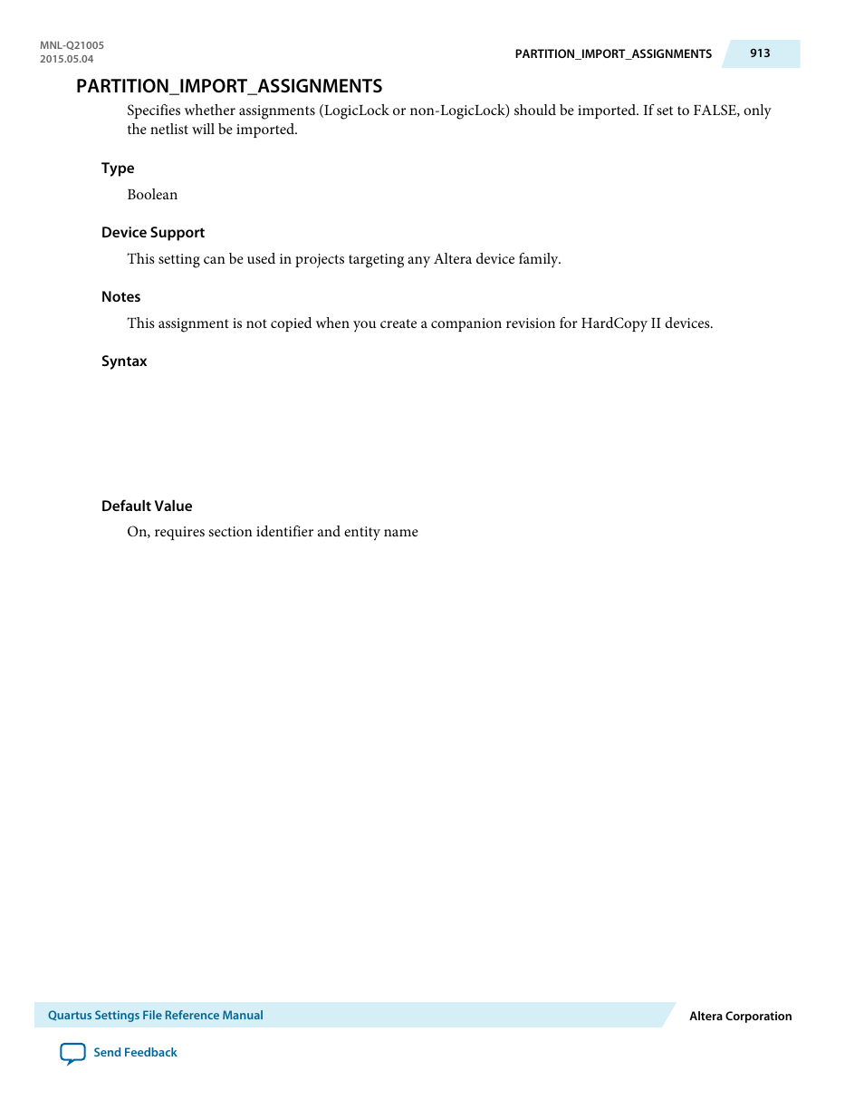 Partition_import_assignments | Altera Quartus II Settings File User Manual | Page 913 / 1344
