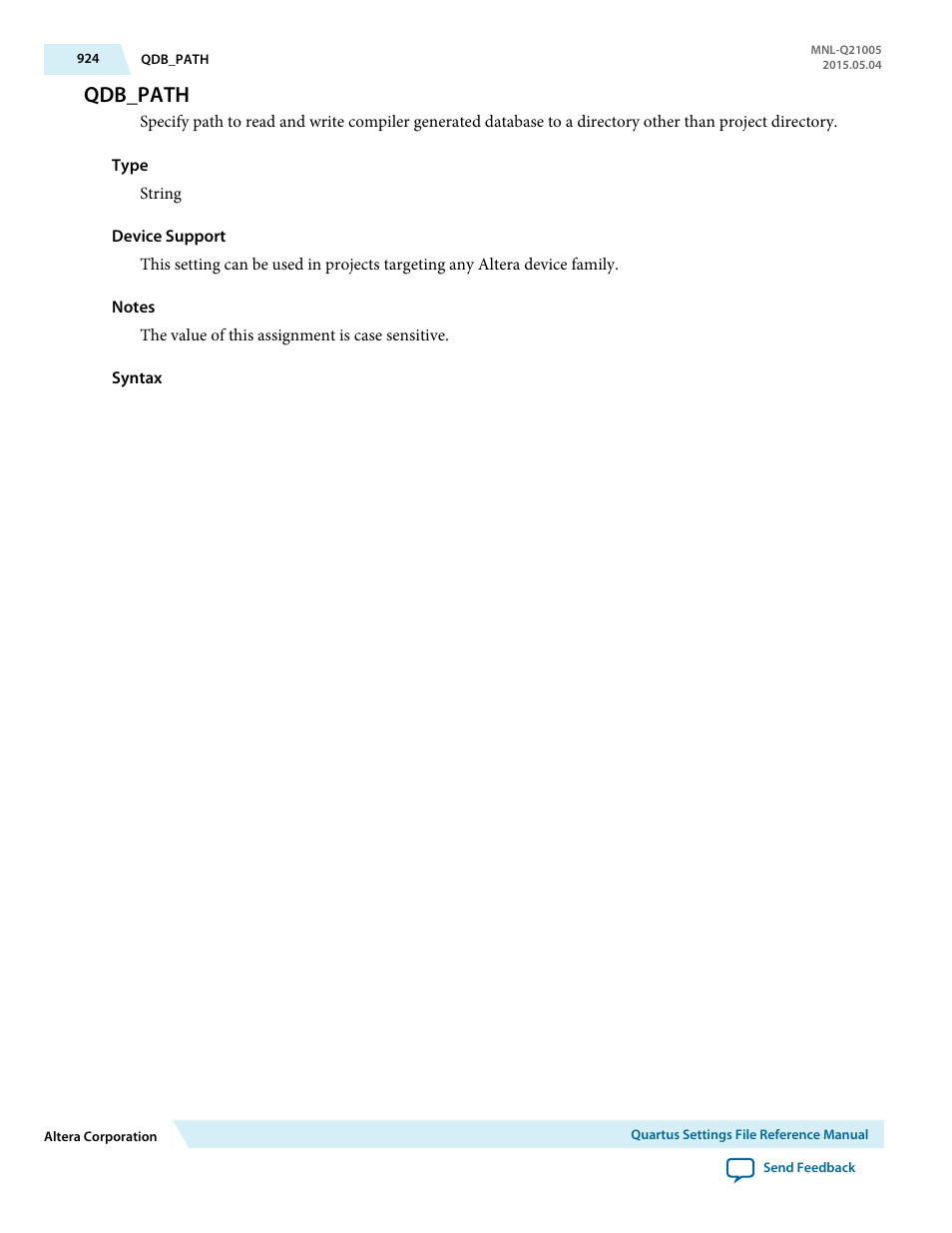 Qdb_path | Altera Quartus II Settings File User Manual | Page 924 / 1344