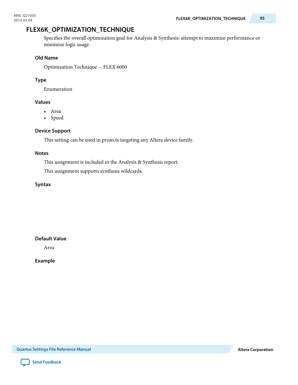 Flex6k_optimization_technique | Altera Quartus II Settings File User Manual | Page 95 / 1344