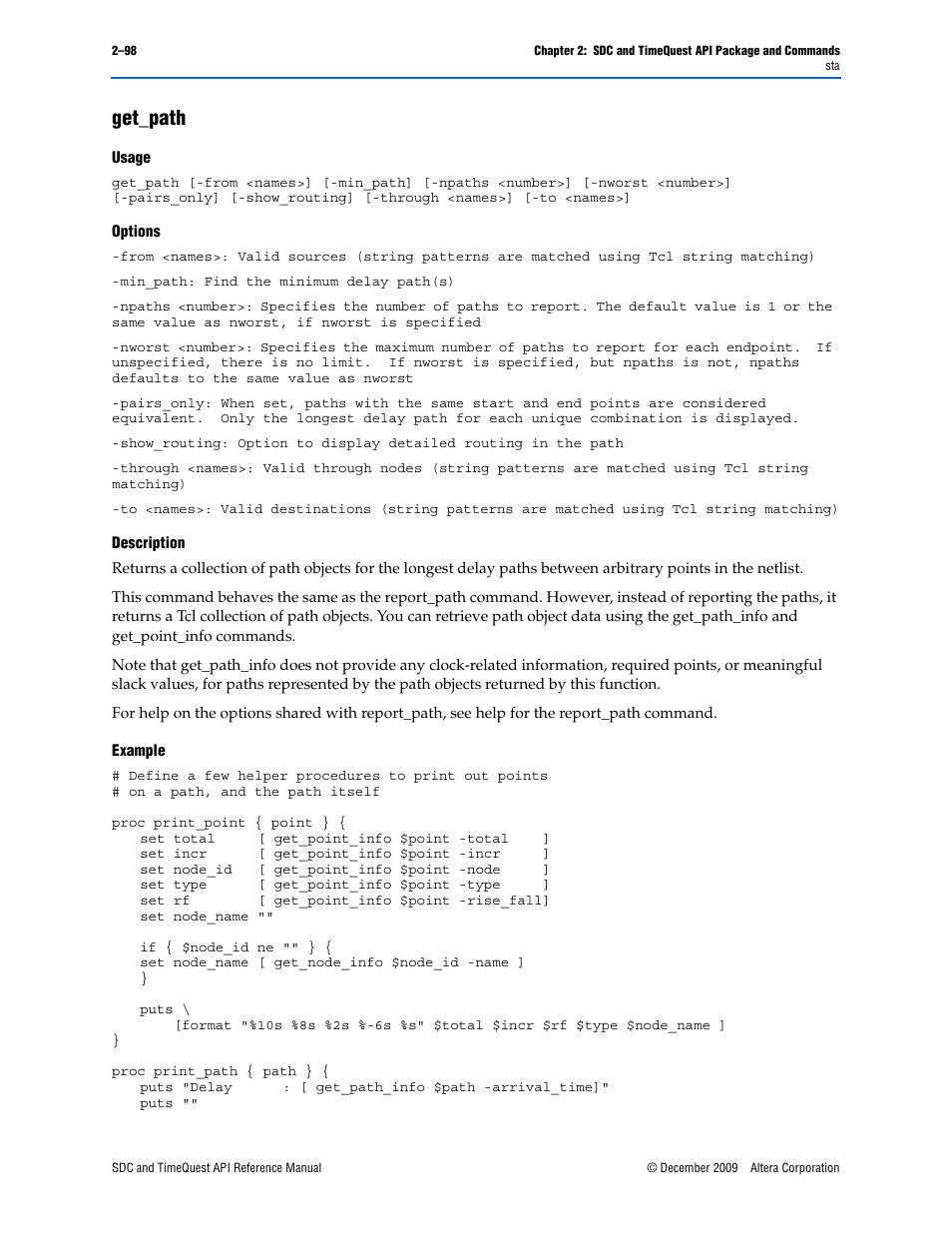 Get_path, Get_path –98 | Altera SDC and TimeQuest API User Manual | Page 108 / 168