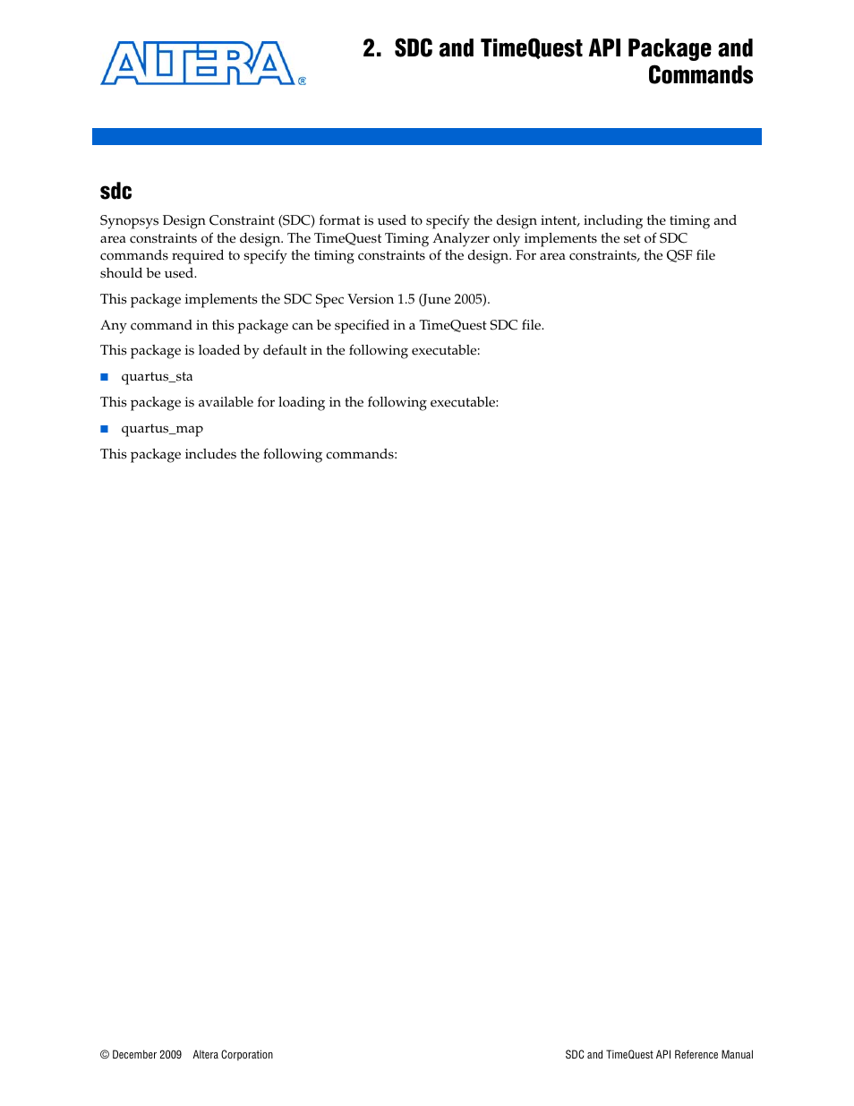 Sdc and timequest api package and commands, Sdc –1 | Altera SDC and TimeQuest API User Manual | Page 11 / 168