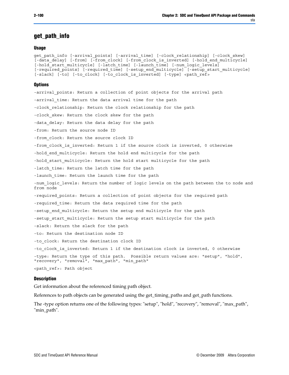 Get_path_info, Get_path_info –100 | Altera SDC and TimeQuest API User Manual | Page 110 / 168