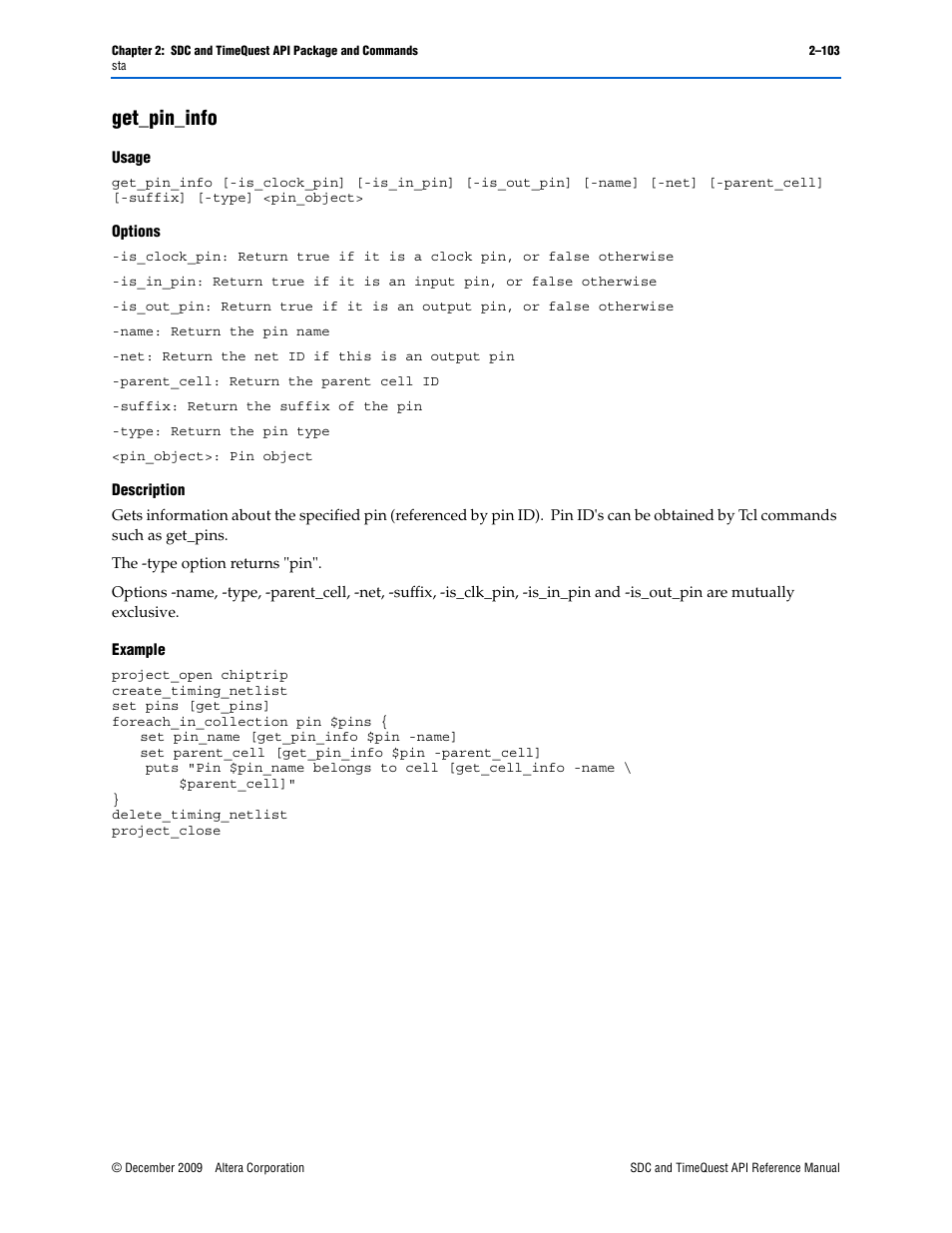 Get_pin_info, Get_pin_info –103 | Altera SDC and TimeQuest API User Manual | Page 113 / 168