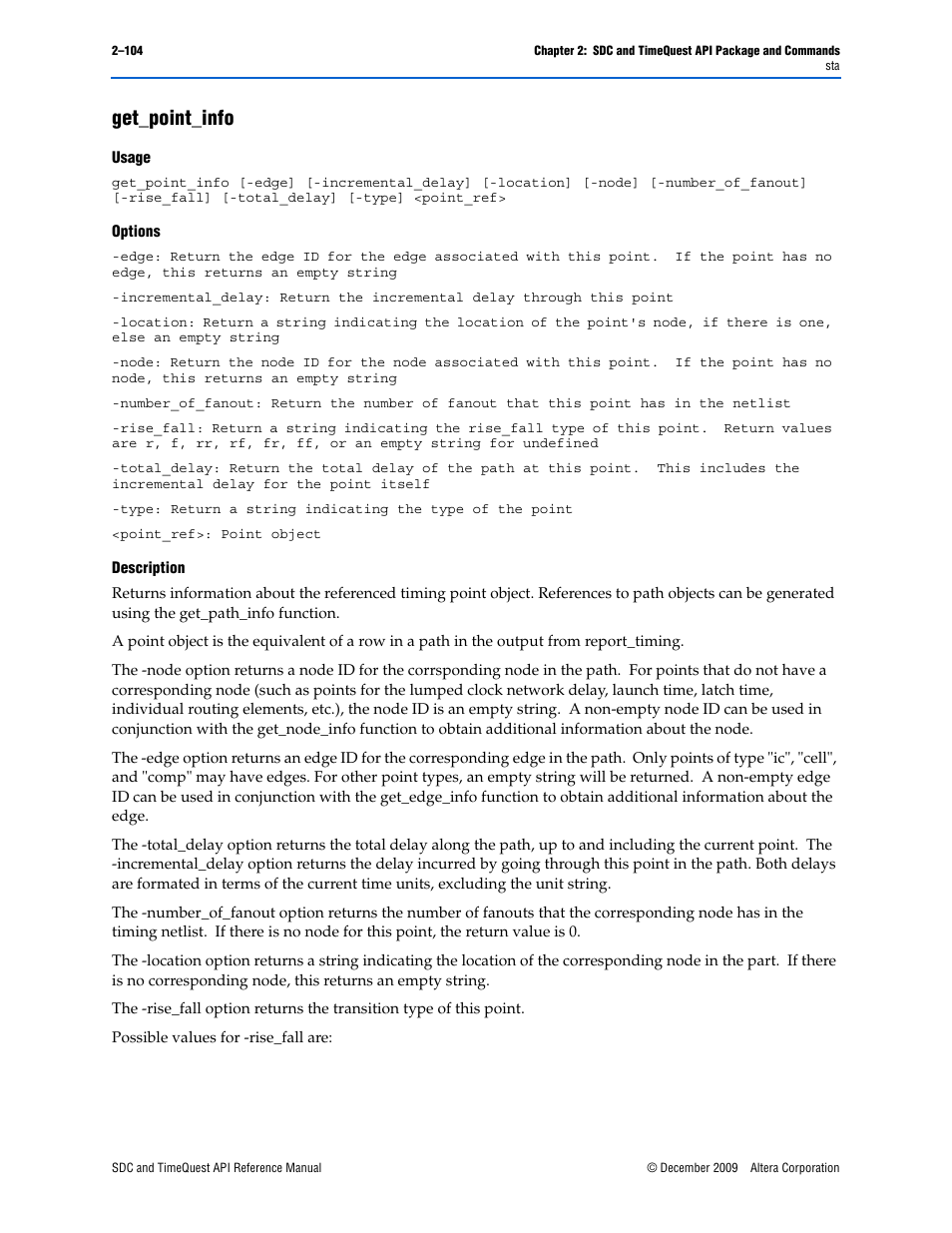 Get_point_info, Get_point_info –104 | Altera SDC and TimeQuest API User Manual | Page 114 / 168